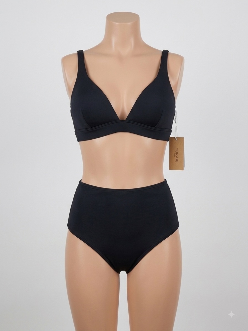 NWT YUKARI SWIM Women's Black High Waisted Bikini Set Two Piece Size XL
